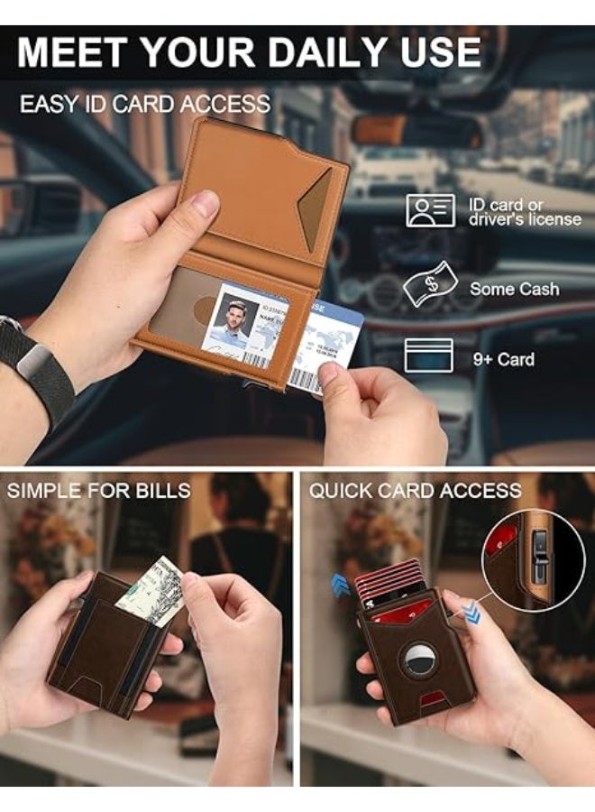 Bukela Airtag Wallet for Men, Minimalist Slim Mens Wallet Smart Pop Up Credit Card Holder for 9-13 Cards, RFID Blocking Wallet with ID Window & Cash Slot, Compact Bifold Metal Aluminum Card Case - Image 3